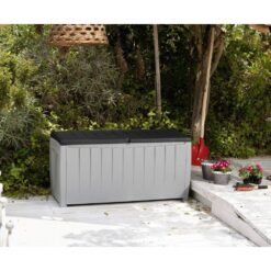 Keter Novel 90 gal. Durable Weatherproof Resin Black and Gray Deck Box Organization and Storage for Outdoor Patio and Lawn