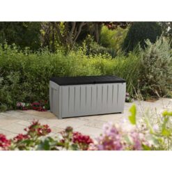 Keter Novel 90 gal. Durable Weatherproof Resin Black and Gray Deck Box Organization and Storage for Outdoor Patio and Lawn
