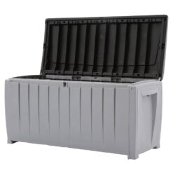 Keter Novel 90 gal. Durable Weatherproof Resin Black and Gray Deck Box Organization and Storage for Outdoor Patio and Lawn