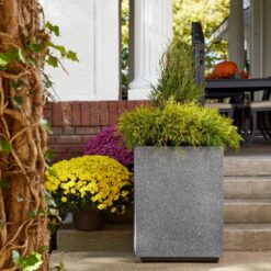PolyStone Planters Cozumel Column 23 in. x 30 in. Gray Granite Composite Planter