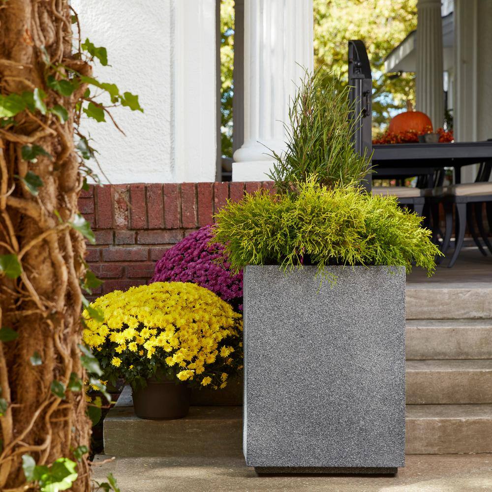PolyStone Planters Cozumel Column 23 in. x 30 in. Gray Granite Composite Planter