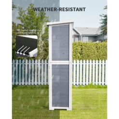 Lofka 34.3 in. W x 18.3 in. D x 63.2 in. H Wood Outdoor Storage Cabinet, Double Lockable Wooden Garden Shed, Gray