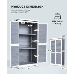 Lofka 34.3 in. W x 18.3 in. D x 63.2 in. H Wood Outdoor Storage Cabinet, Double Lockable Wooden Garden Shed, Gray