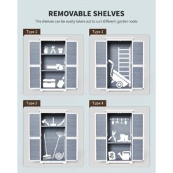 Lofka 34.3 in. W x 18.3 in. D x 63.2 in. H Wood Outdoor Storage Cabinet, Double Lockable Wooden Garden Shed, Gray
