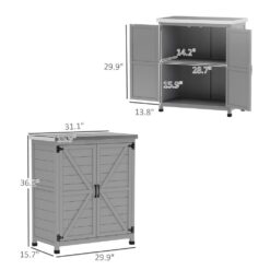 Outsunny 31.1 in. x 16.9 in. x 36.2 in. Outdoor Storage Cabinet, Fir Wood Pool Box with Double Doors, Gray
