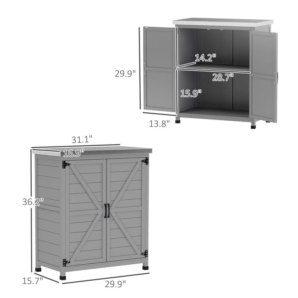 Outsunny 31.1 in. x 16.9 in. x 36.2 in. Outdoor Storage Cabinet, Fir Wood Pool Box with Double Doors, Gray