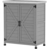 Outsunny 31.1 in. x 16.9 in. x 36.2 in. Outdoor Storage Cabinet, Fir Wood Pool Box with Double Doors, Gray