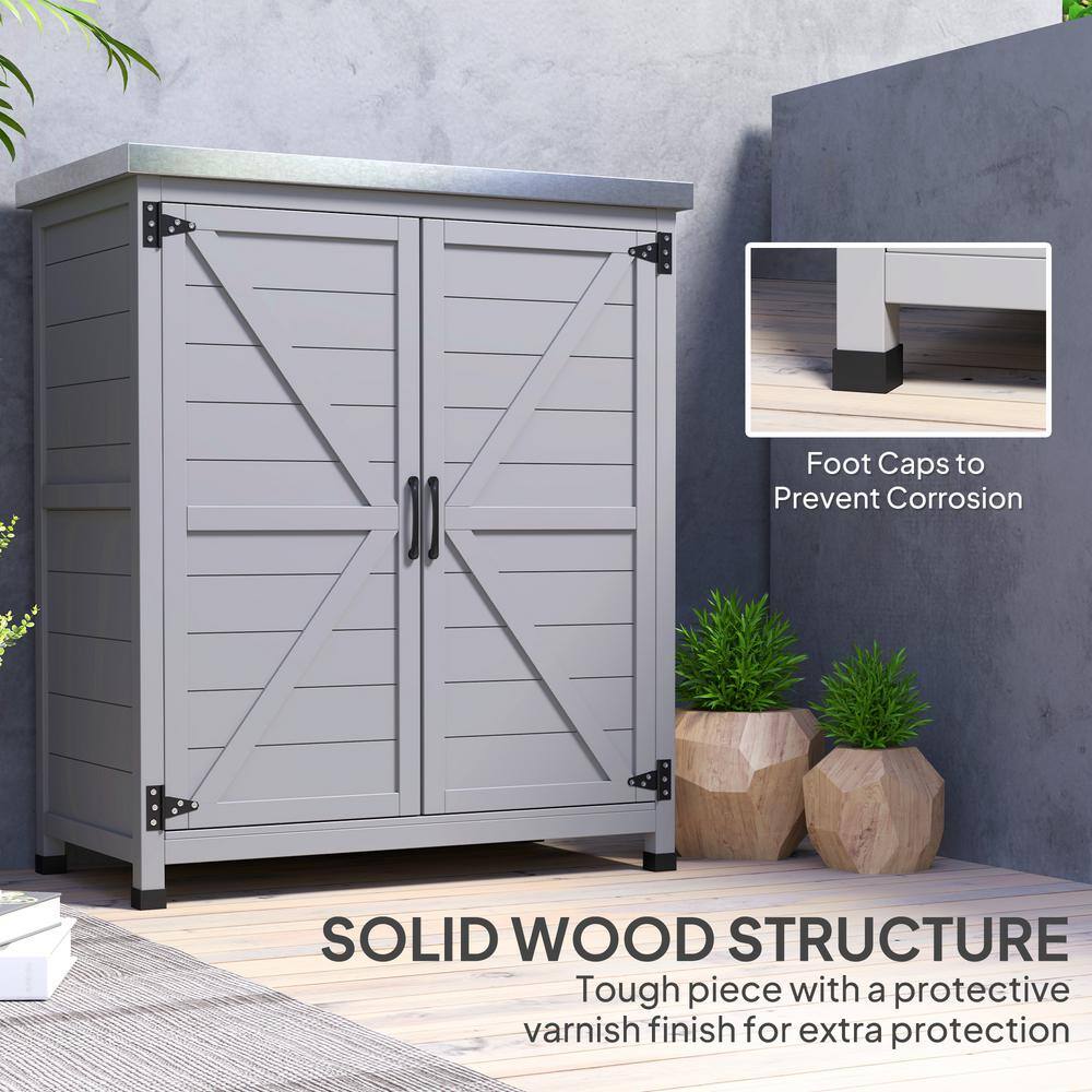 Outsunny 31.1 in. x 16.9 in. x 36.2 in. Outdoor Storage Cabinet, Fir Wood Pool Box with Double Doors, Gray