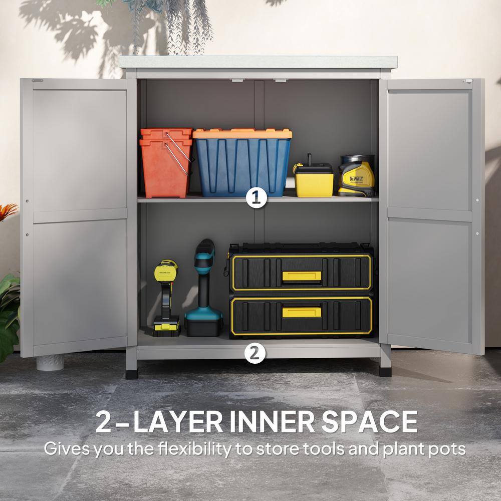 Outsunny 31.1 in. x 16.9 in. x 36.2 in. Outdoor Storage Cabinet, Fir Wood Pool Box with Double Doors, Gray