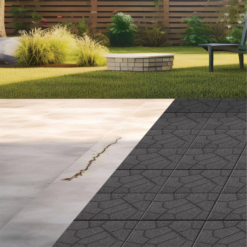Vigoro 16 in. x 16 in. x 3/4 in. Gray Dual-Sided Rubber Paver (60-Pack)