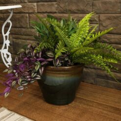 Sunnydaze Studio 15 in. Forest Lake Green Ceramic Indoor/Outdoor Planter