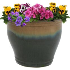 Sunnydaze Studio 15 in. Forest Lake Green Ceramic Indoor/Outdoor Planter