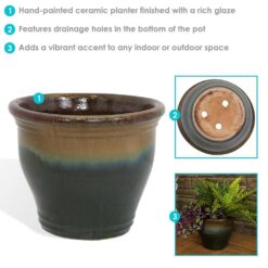 Sunnydaze Studio 15 in. Forest Lake Green Ceramic Indoor/Outdoor Planter