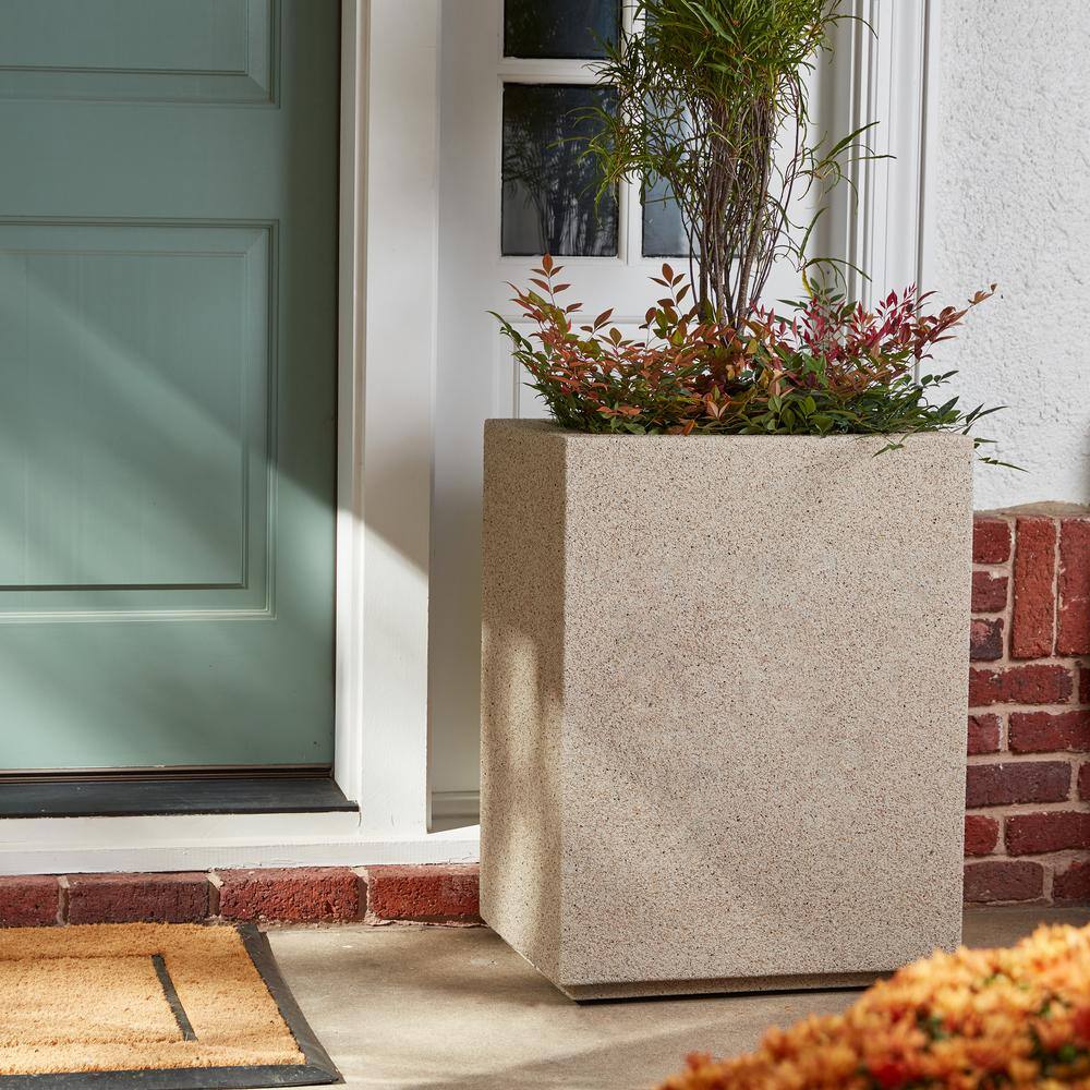 PolyStone Planters Cozumel Column 23 in. x 30 in. Greige Composite Planter