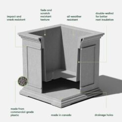 Veradek Brixton Series 20 in. Cube Gray Plastic Planter