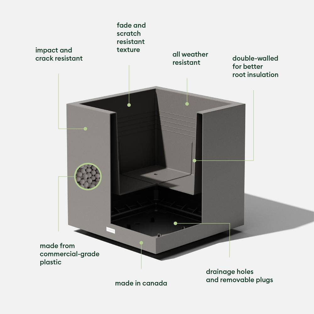 Veradek Cube 22 in. Square Grey Plastic Planter