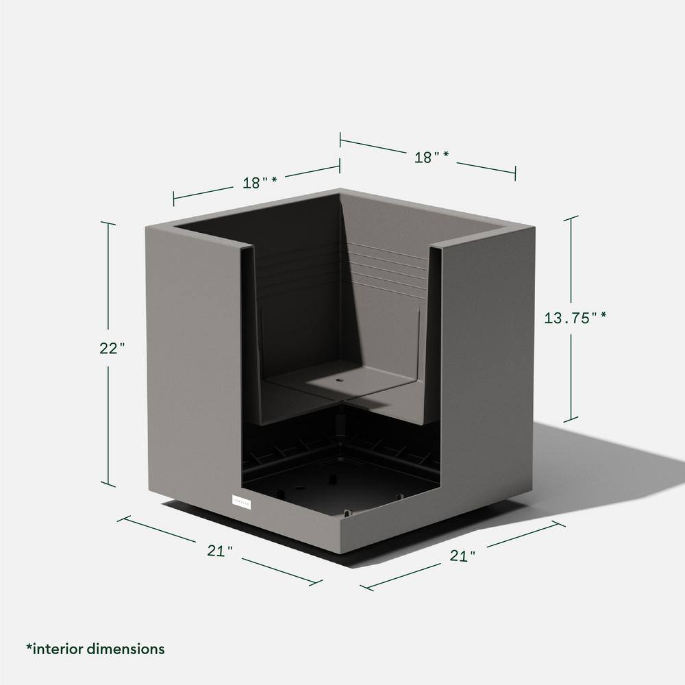 Veradek Cube 22 in. Square Grey Plastic Planter