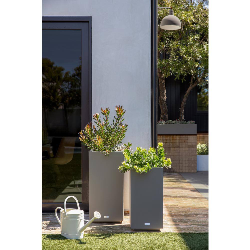 Veradek Block Series Pedestal 32 in. Tall Grey Plastic Planter