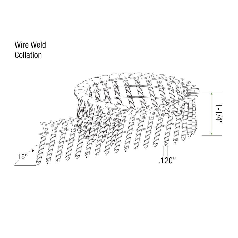 Grip-Rite 1-1/4 in. x 0.120 in. 15° Wire Collated Hot Galvanized Ring Shank Coil Roofing Nails 7200 per Box