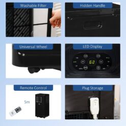HOMCOM 8,000 BTU Portable Air Conditioner Cools 170 Sq. Ft. with Dehumidifier, Fan, Remote and Wheels in Black