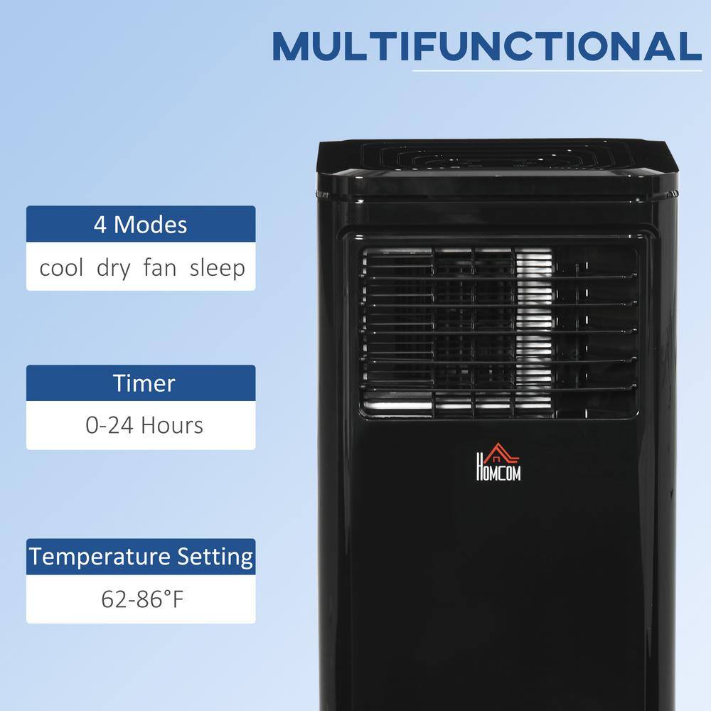 HOMCOM 8,000 BTU Portable Air Conditioner Cools 170 Sq. Ft. with Dehumidifier, Fan, Remote and Wheels in Black