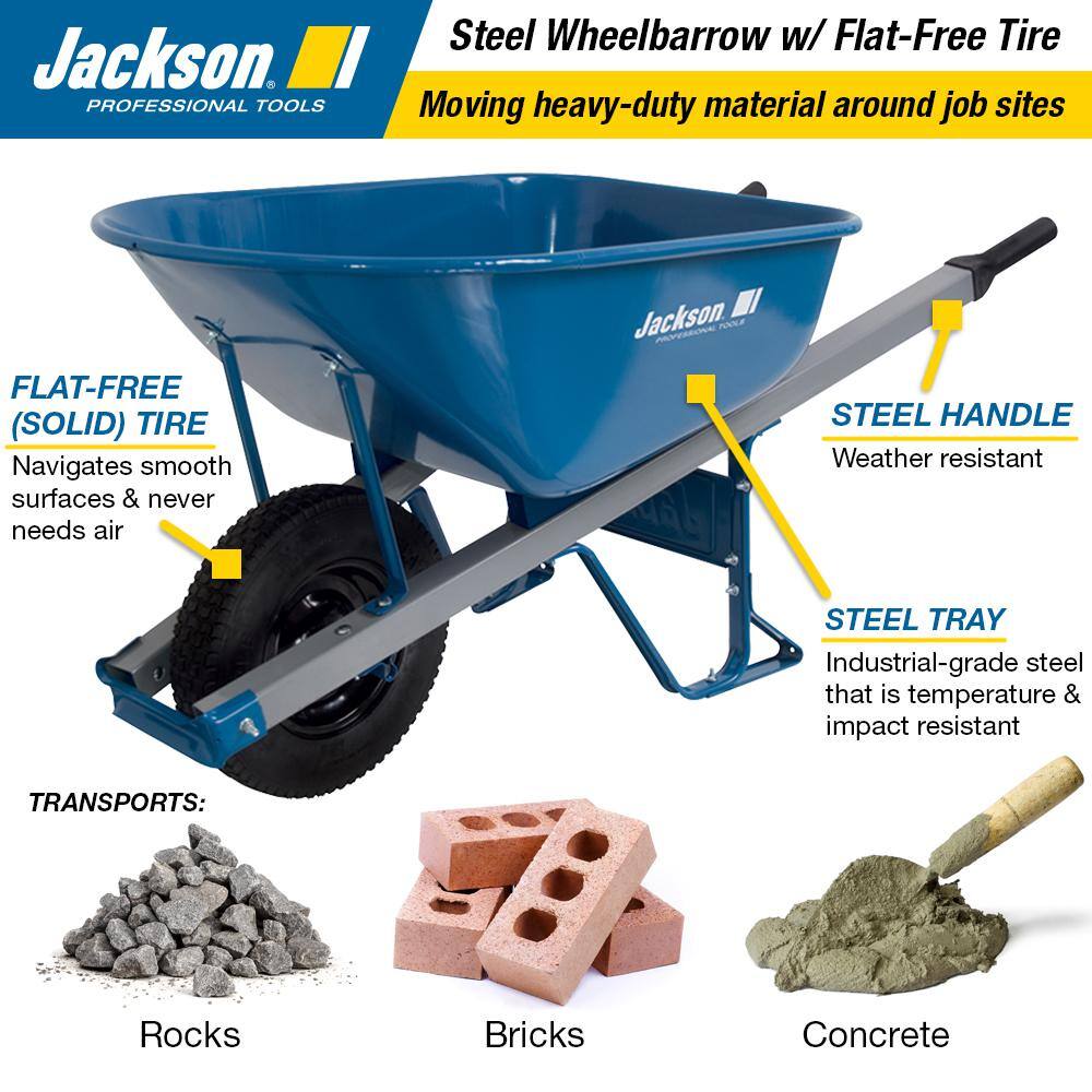 Jackson 6 cu. ft. Heavy Gauge Seamless Steel Wheelbarrow with Steel Handles