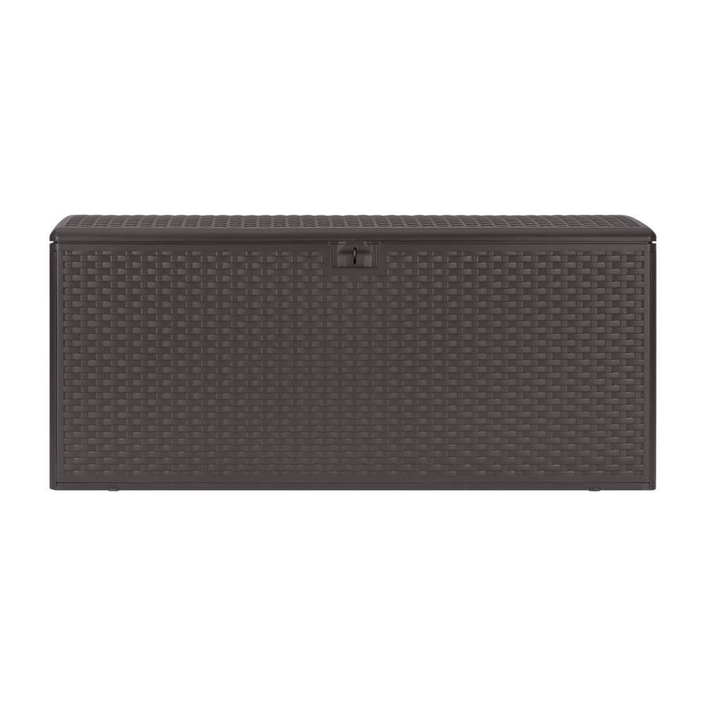 Hampton Bay 150 Gal. Brown Plastic Wicker Outdoor Storage Deck Box with Lockable Lid