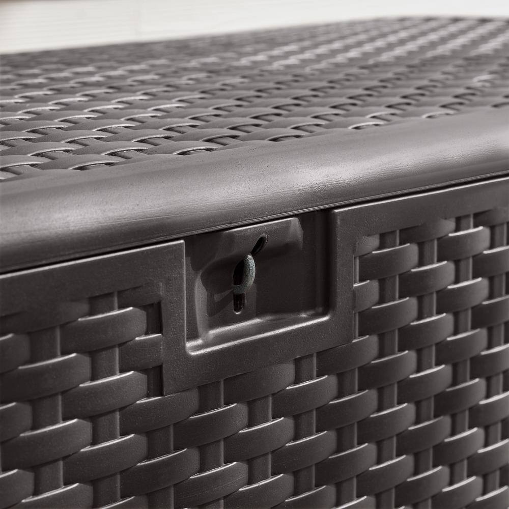 Hampton Bay 150 Gal. Brown Plastic Wicker Outdoor Storage Deck Box with Lockable Lid
