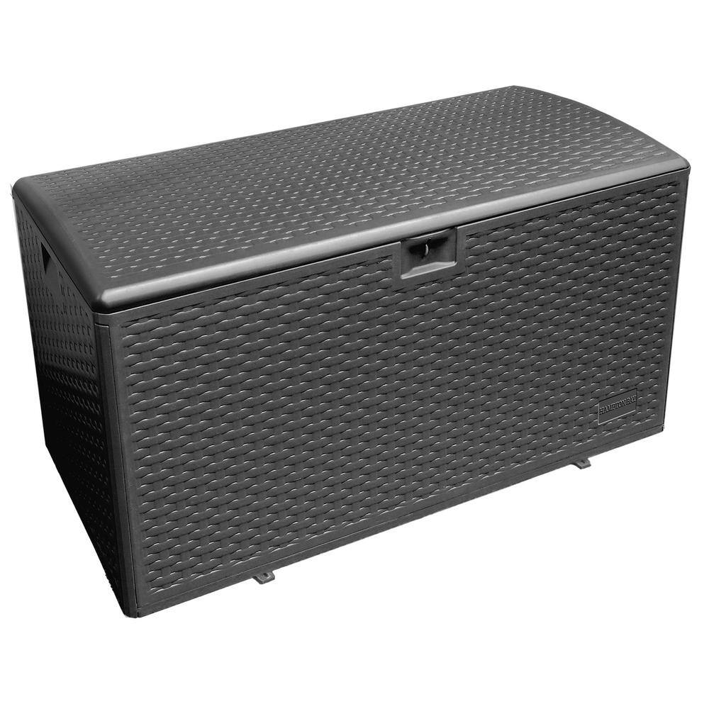 Hampton Bay 150 Gal. Brown Plastic Wicker Outdoor Storage Deck Box with Lockable Lid