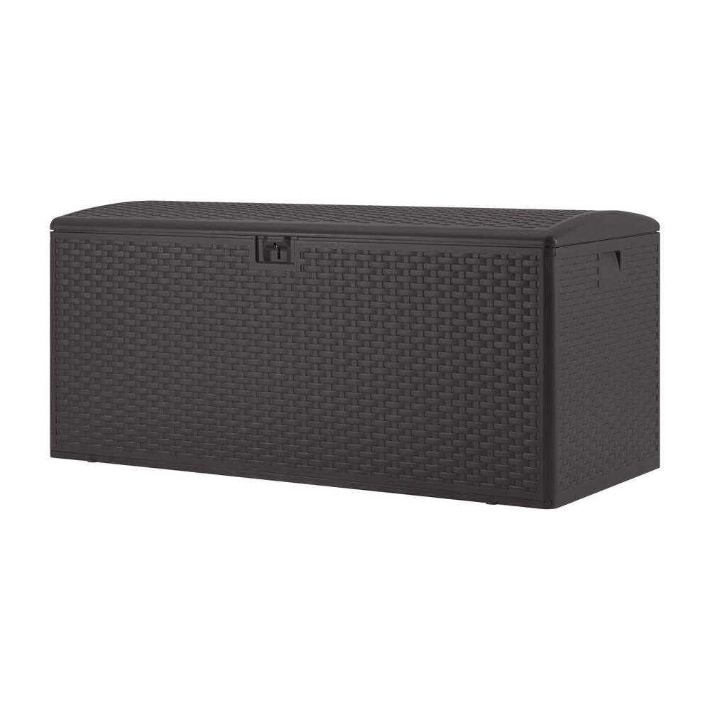 Hampton Bay 150 Gal. Brown Plastic Wicker Outdoor Storage Deck Box with Lockable Lid