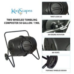 Koolscapes Wheeled Tumbling Composter 50 Gal. (160L) Black Rotating Outdoor Compost Bin with Wheels