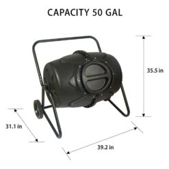 Koolscapes Wheeled Tumbling Composter 50 Gal. (160L) Black Rotating Outdoor Compost Bin with Wheels