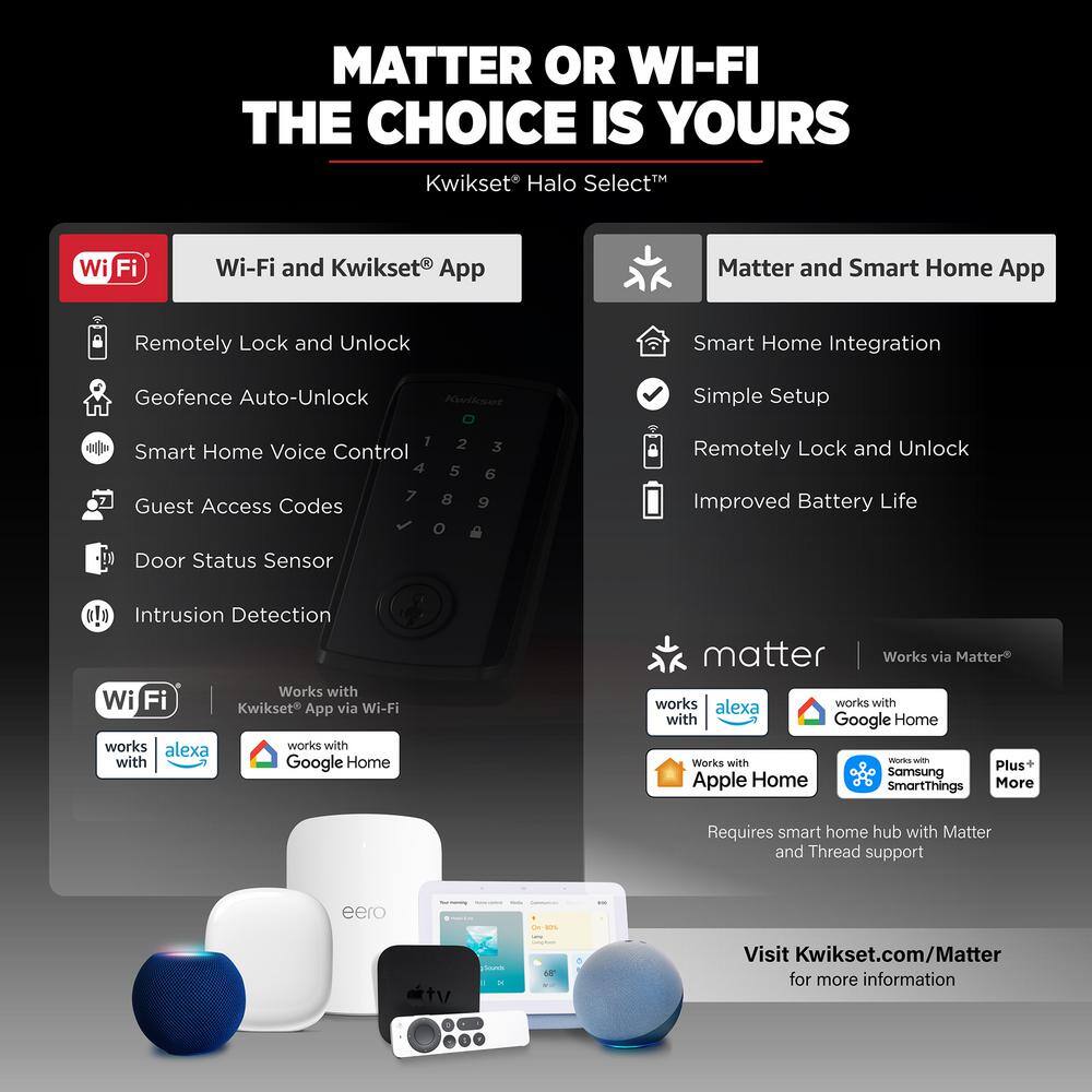 Kwikset HALO Select Touchscreen Wi-Fi and Matter Enabled Smart Lock Deadbolt in Satin Nickel