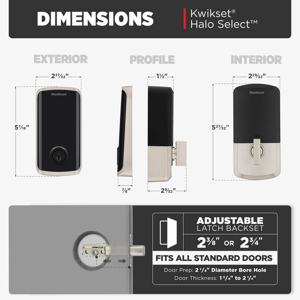Kwikset HALO Select Touchscreen Wi-Fi and Matter Enabled Smart Lock Deadbolt in Satin Nickel