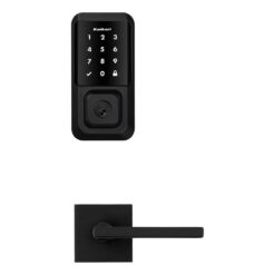 Kwikset HALO Matte Black Touchscreen Wifi Electronic Single-Cylinder Smart Lock Deadbolt W/Halifax Square Handle Combo Pack