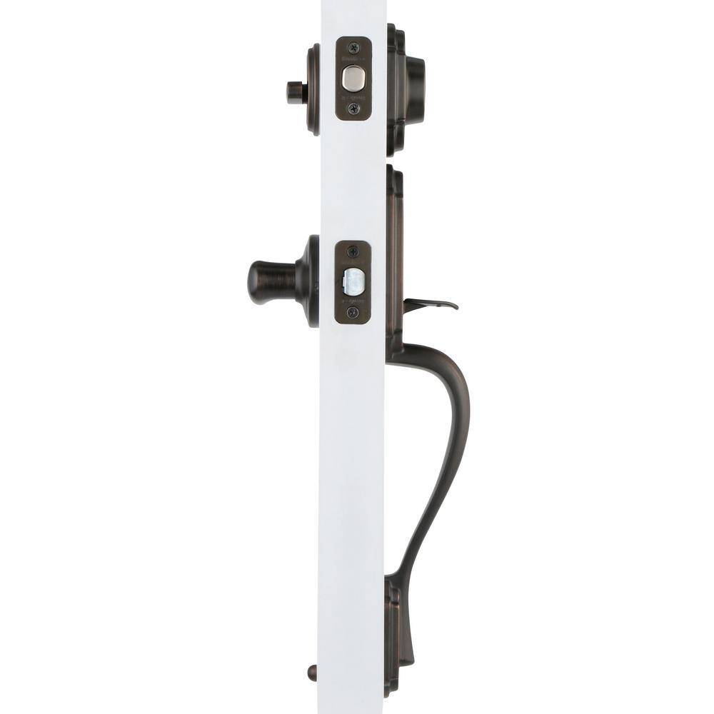 Kwikset Arlington Venetian Bronze Single Cylinder Door Handleset with Tustin Door Handle Featuring SmartKey Security