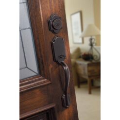 Kwikset Arlington Venetian Bronze Single Cylinder Door Handleset with Tustin Door Handle Featuring SmartKey Security