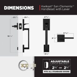 Kwikset San Clemente Matte Black Door Handleset with Halifax Square Door Handle with Microban Antimicrobial Technology