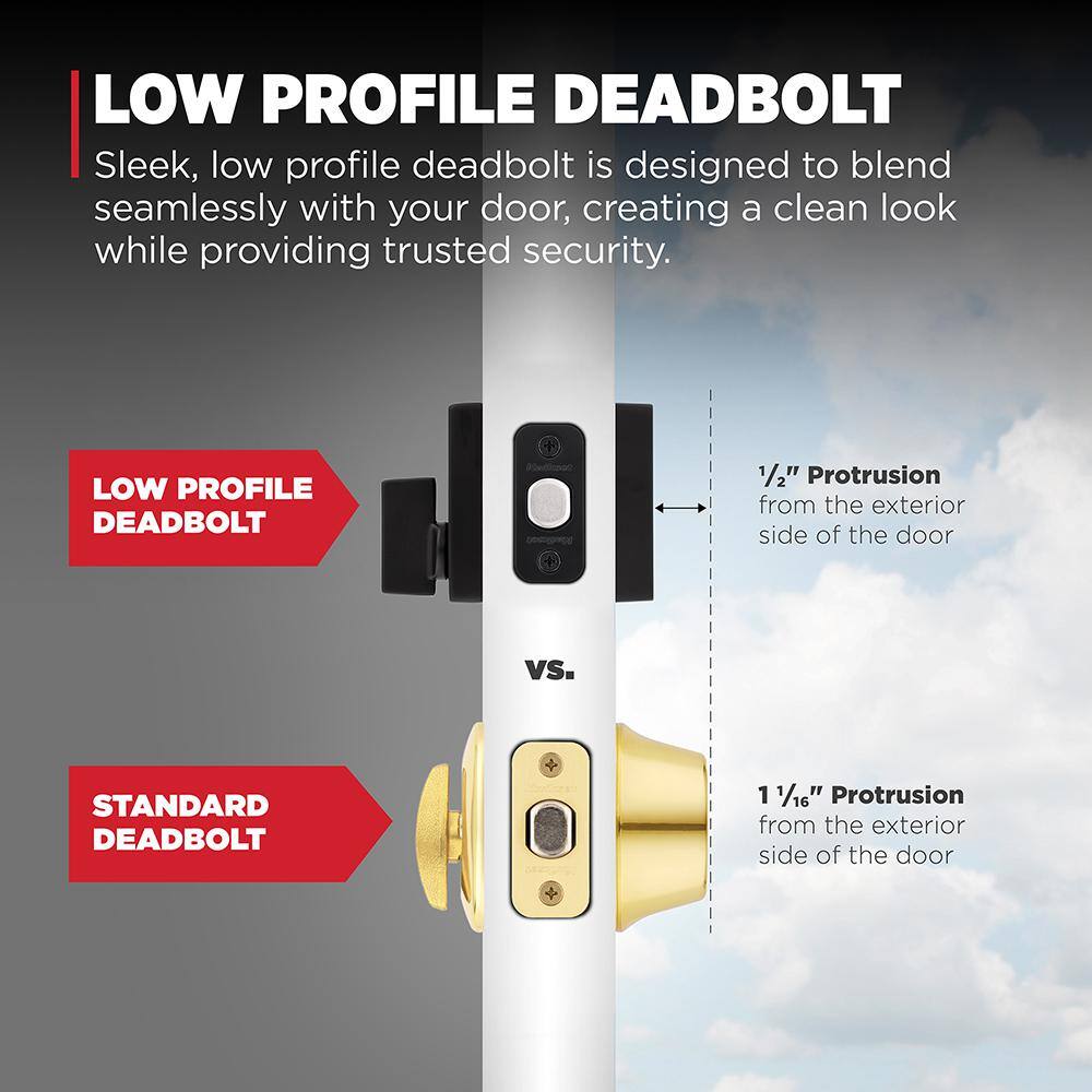 Kwikset San Clemente Matte Black Single Cylinder Low Profile Door Handleset with Halifax Handle Featuring SmartKey Security