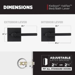 Kwikset Halifax Square Matte Black Bed/Bath Door Handle with Lock (4-Pack)
