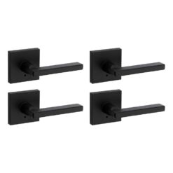 Kwikset Halifax Square Matte Black Bed/Bath Door Handle with Lock (4-Pack)