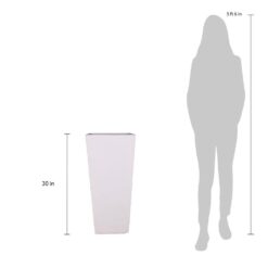 MPG 30 in. H Composite Tall Tapered Square Planter in Light Aged White
