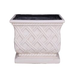 MPG 17.75 in. Light Aged White Cast Stone Square Lattice Planter