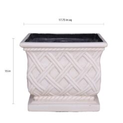 MPG 17.75 in. Light Aged White Cast Stone Square Lattice Planter