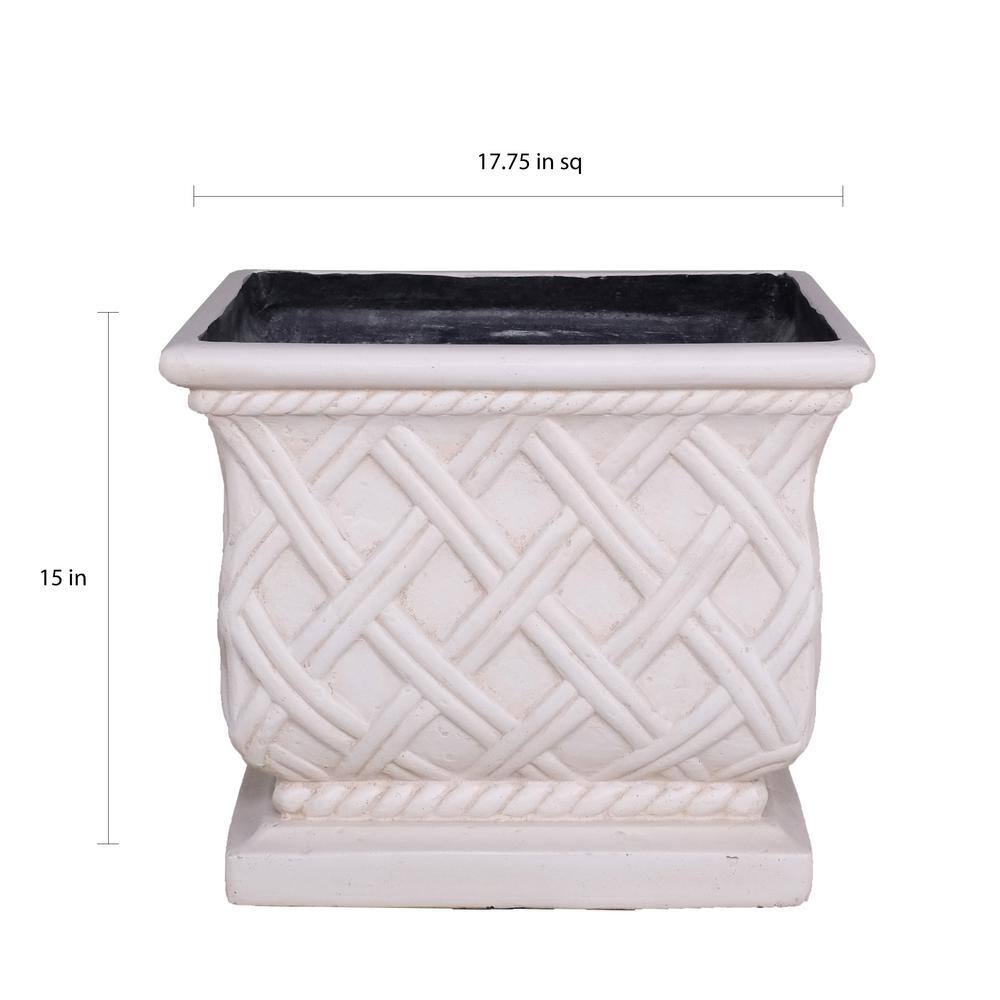 MPG 17.75 in. Light Aged White Cast Stone Square Lattice Planter