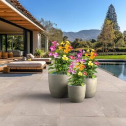 Sapcrete 13.5 in. 17 in. 20.5 in. Light Gray(Enhanced Interior) Concrete Round Planter / Pot with Drainage Holes (3-Pack)