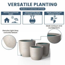 Sapcrete 13.5 in. 17 in. 20.5 in. Light Gray(Enhanced Interior) Concrete Round Planter / Pot with Drainage Holes (3-Pack)