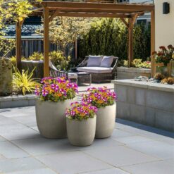 Sapcrete 13.5 in. 17 in. 20.5 in. Light Gray(Enhanced Interior) Concrete Round Planter / Pot with Drainage Holes (3-Pack)
