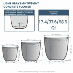 Sapcrete 13.5 in. 17 in. 20.5 in. Light Gray(Enhanced Interior) Concrete Round Planter / Pot with Drainage Holes (3-Pack)