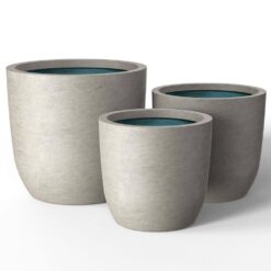 Sapcrete 13.5 in. 17 in. 20.5 in. Light Gray(Enhanced Interior) Concrete Round Planter / Pot with Drainage Holes (3-Pack)